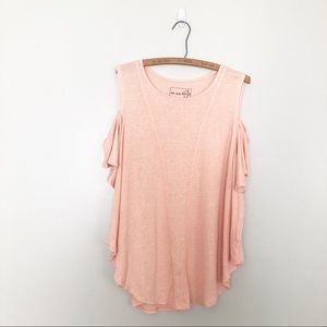 We the Free Cold Shoulder Flutter Sleeve Blush Top